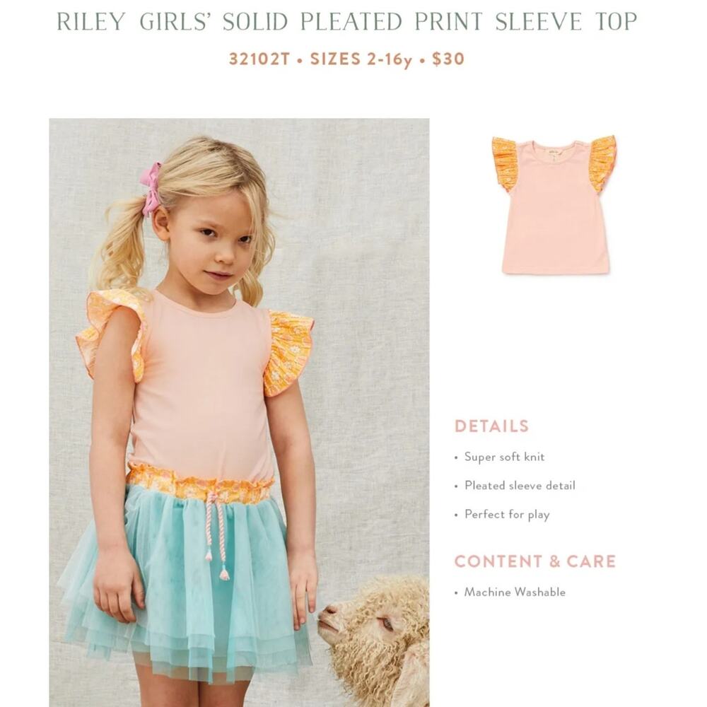 Matilda Jane Riley Girls Solid Pleated Sleeve Top – Size 4 (Excellent) 32102T